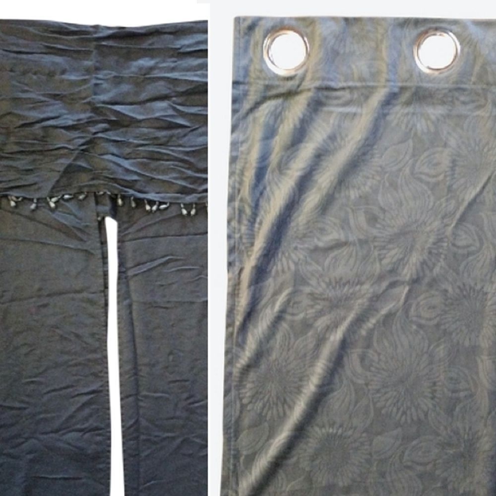 3 Moody Goth Black and Grey Velvet 82" Length Curtains Panels